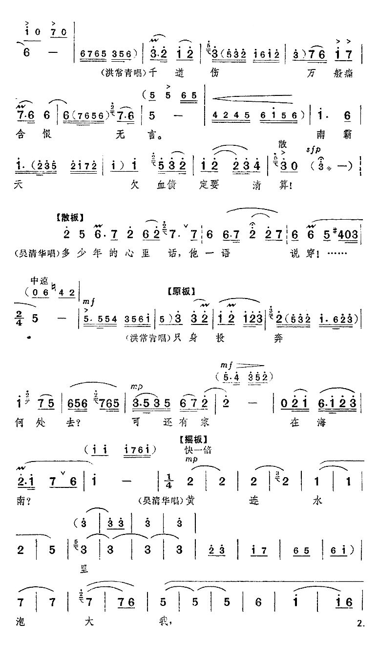 天下的受苦人心心相连（京剧“红色娘子军”选段）简谱