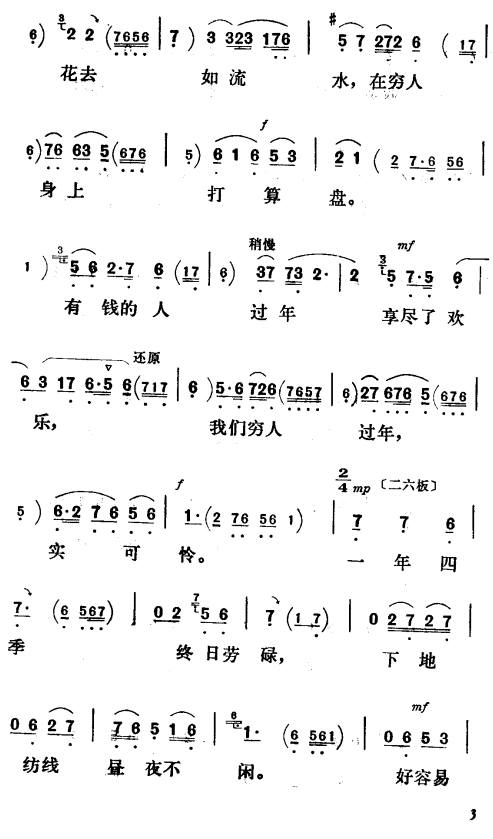 评剧《祥林嫂》选段一简谱