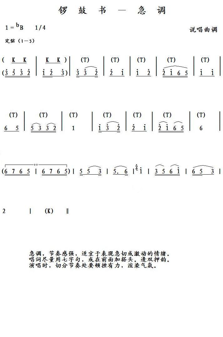 锣鼓书－急调简谱