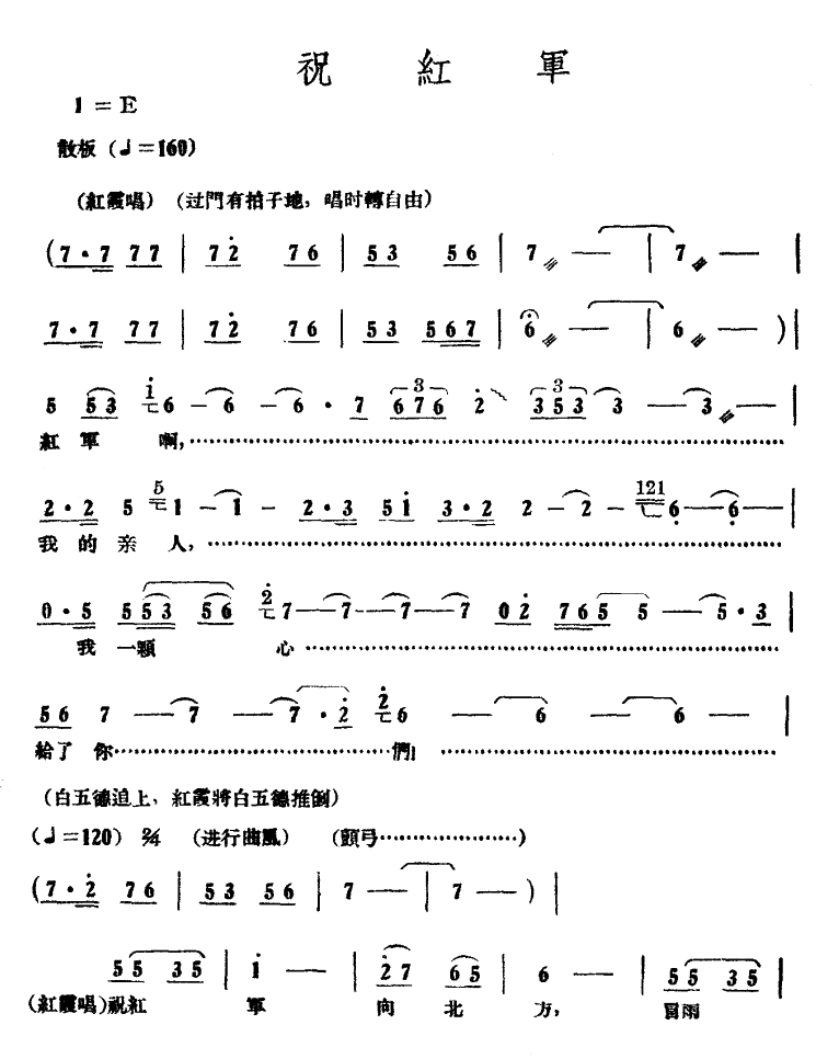 祝红军（电影《红霞》插曲）简谱